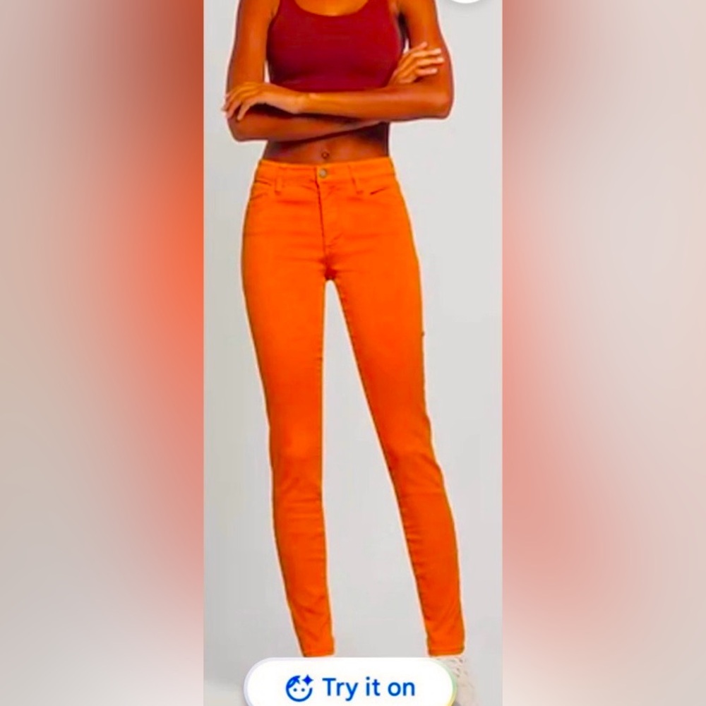 Armani Jeans J23 Slim Fit Cotton Pants Mid Rise Straight Legs Orange Size 30x33